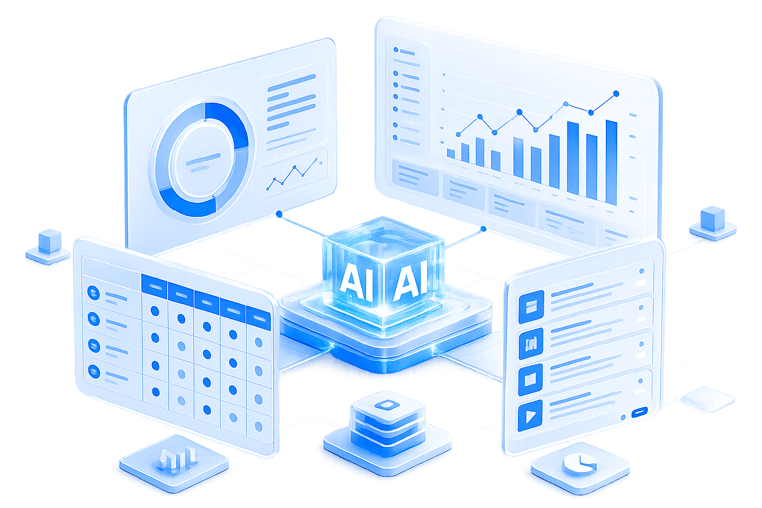 InsClaw GEO illustration: brand knowledge base, real AI monitoring and data insights
